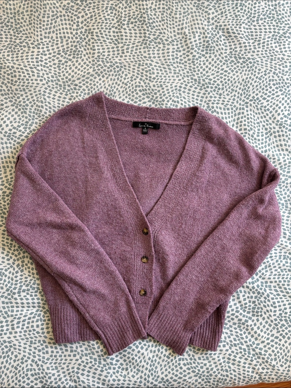 Lavender V-Neck Button Cardigan